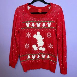Disney Mickey Mouse Snowflake Holiday Ugly Christmas Sweater Red Women's M